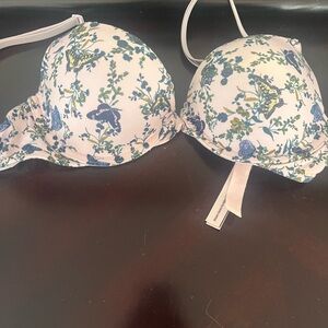 Victoria's Secret Floral Bra with Pink and Blue Accents